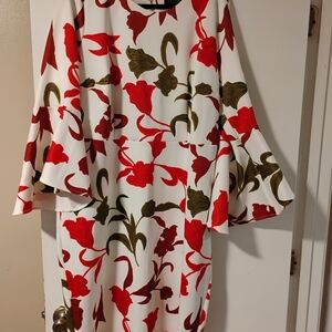 Eloquii Red and Green Floral Midi Dress